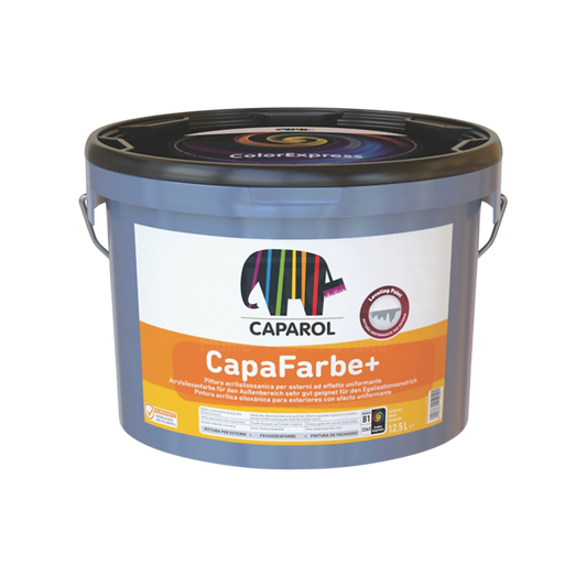 Pittura acrilsilossanica per esterni ad effetto uniformante
Descrizione
CapaFarbe+ consente di realizzare finiture superficiali opache garantendo contemporaneamente buona permeabilità, idrorepellenza e adeguata resistenza agli agenti atmosferici, una comprovata stabilità cromatica ed un  effetto uniformante.
Campo di Applicazione
Finitura superficiale e protezione di intonaci civili a base calce e cemento o cementizi, superfici in cemento armato, eventualmente anche pre-pitturati o pre-rivestiti pur