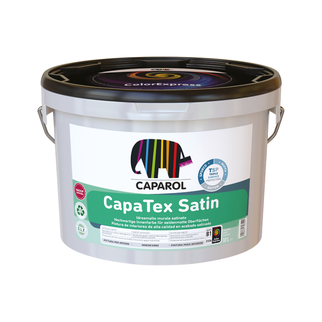 Smalti murali, smalto murale, smalto per muro, smalto opaco, smalto muraleIdrosmalto murale satinato
Descrizione
Idrosmalto murale satinato ad elevate prestazioni, con nuova formulazione TSP - Triple Surface Protection che combina la protezione del film dalla proliferazione di muffe e di batteri grazie alla tecnologia agli ioni d'argento, con la bassissima presa di sporco e polvere.
CapaTex Satin è resistente ai lavaggi con i comuni detergenti domestici e idoneo per ambienti soggetti a forti sollecita