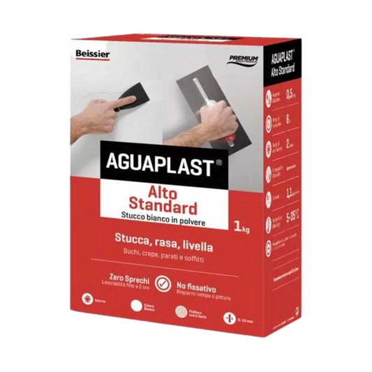 Stucco bianco in polvere che garantisce alte prestazioni,
per rasature stuccature, ripristini in pareti e soffitti.
Spessore: da 0 fino a 10 mm
Consumo: 1,1 Kg/m2/mm