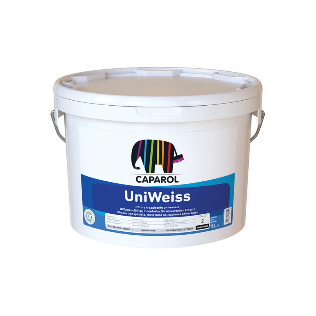Pittura traspirante universale
Campo di Applicazione
UniWeiss è una pittura superopaca per interni altamente traspirante. Si caratterizza per avere una finitura molto liscia, elevato punto di bianco e buona copertura.
UniWeiss può essere applicata su tutte le tipologie di supporti, nuovi e prepitturati, ed è facilmente utilizzabile con tutti gli strumenti.
Proprietà del materiale
Superopaca
Alta traspirabilità
Facile da applicare con tutti i tipi di strumenti
Idonea a tutte le tipologie di supporti
Finitu