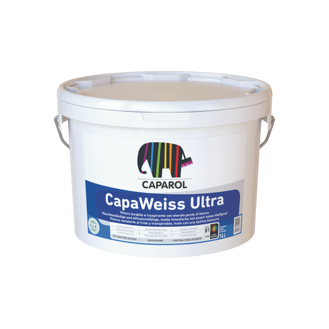 Pittura lavabile e traspirante con ottimo punto di bianco
Campo di Applicazione
Pittura lavabile e traspirante per interni idonea per la protezione e la decorazione di tutte le superfici nuove e per la manutenzione di pareti pitturate. CapaWeiss Ultra si contraddistingue per la finitura superopaca, l'ottimo punto di bianco e la copertura migliorata.
Proprietà del materiale
Finitura superopaca
Ottimo punto di bianco
Eccellente copertura
Permeabile al vapore acqueo
Facile da applicare con tutti i tipi di st